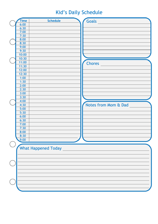 Daily Schedule For Kids - Blue Printable pdf
