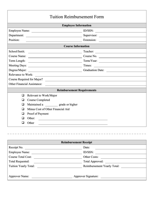 Tuition Reimbursement Form Printable pdf