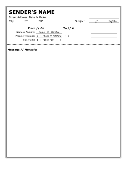 Spanish Fax Cover Sheet Printable pdf