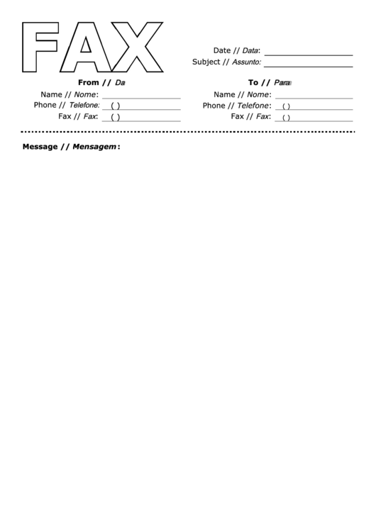Portuguese Fax Cover Sheet Printable pdf