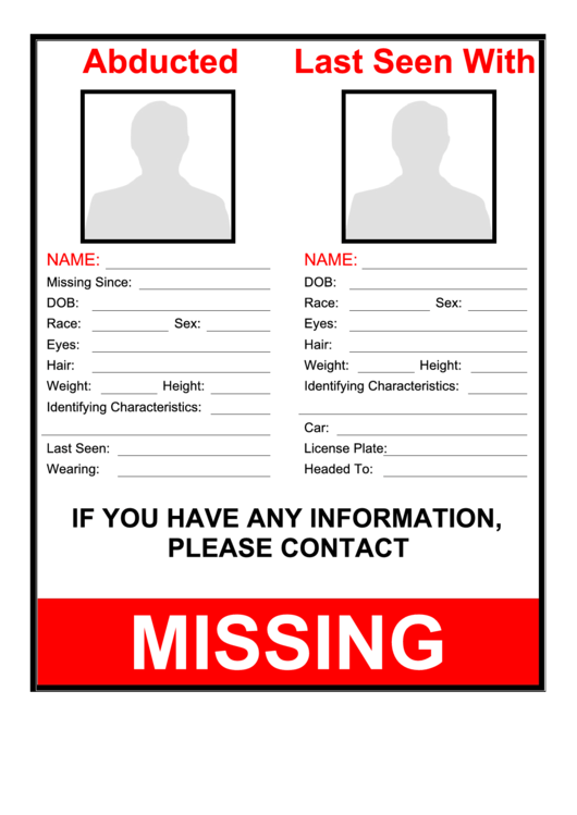 Abducted Person Poster Template Printable pdf