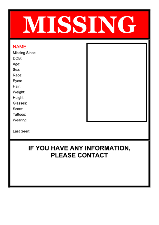 Red Missing Person Poster Template printable pdf download