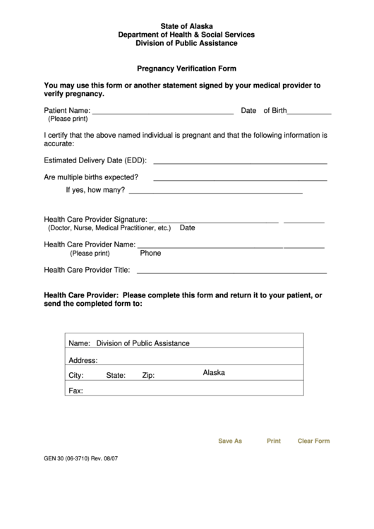 At Risk Pregnancy (Arp) Medical Information / Verification Form Printable pdf