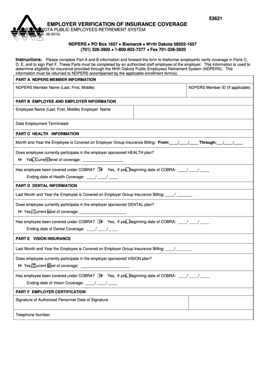 Fillable Employer Verification Of Insurance Coverage Printable pdf
