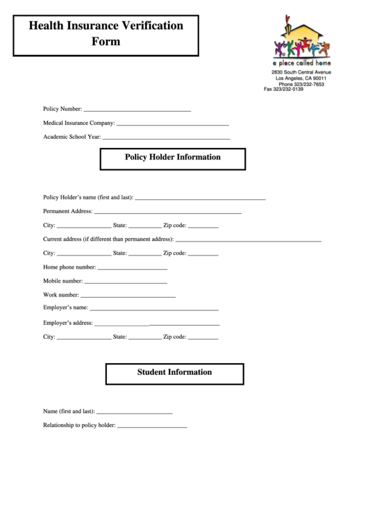 Health Insurance Verification Form Printable pdf