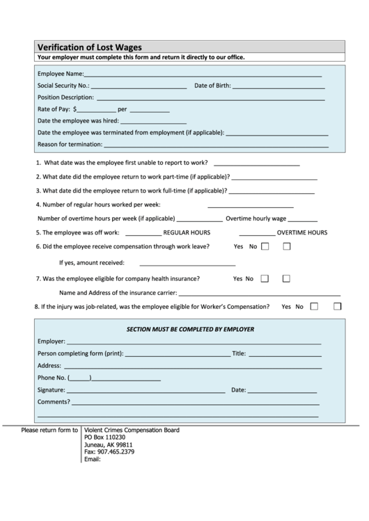 Verification Of Lost Wages printable pdf download