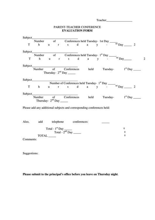 Fillable Parent Teacher Conference Evaluation Form Printable pdf