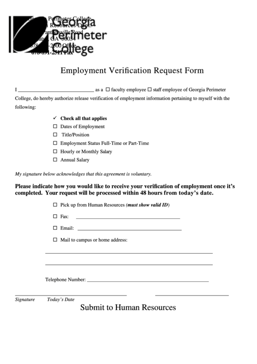Employment Verification Request Form Printable pdf