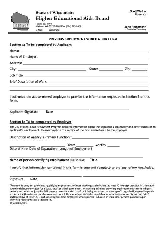 Previous Employment Verification Form Printable pdf