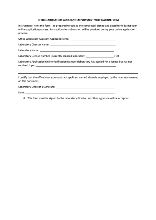 Office Laboratory Assistant Employment Verification Form Printable pdf