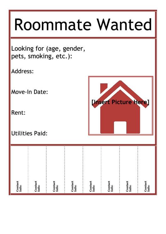 Roommate Wanted Flyer Template Printable pdf