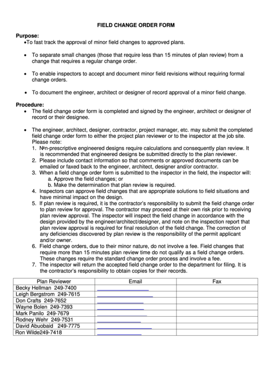 Field Change Order Form - Municipality Of Anchorage Building Safety Division