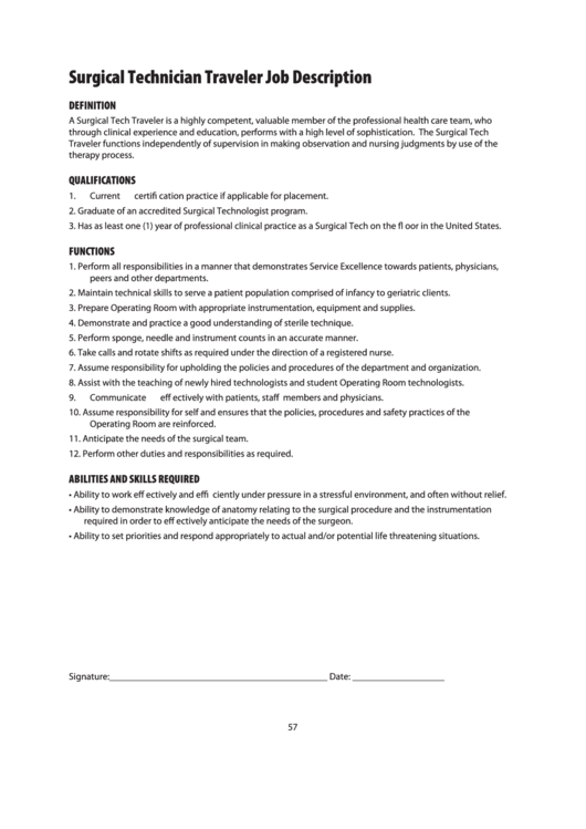 Surgical Technician Traveler Job Description Printable pdf