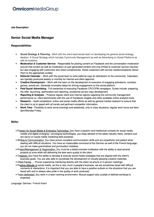 Senior Social Media Manager Printable pdf