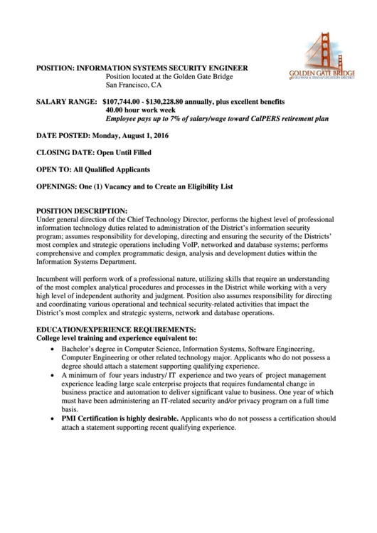 Information Systems Security Engineer Printable pdf