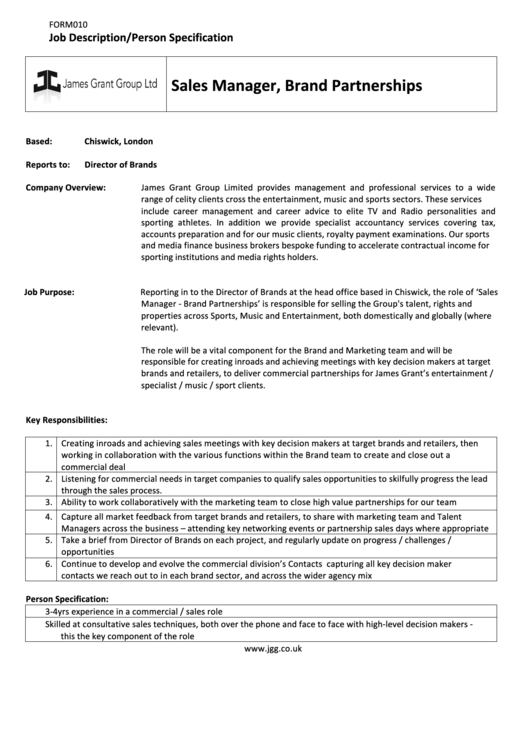 Sales Manager Printable pdf