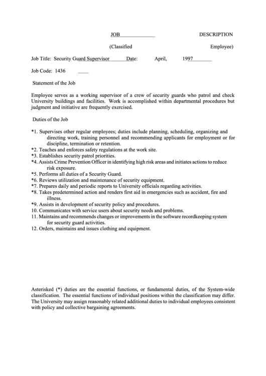 Security Guard Supervisor Printable pdf