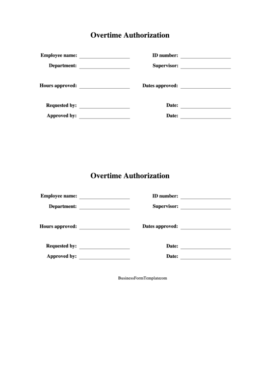 Overtime Authorization Form Printable pdf