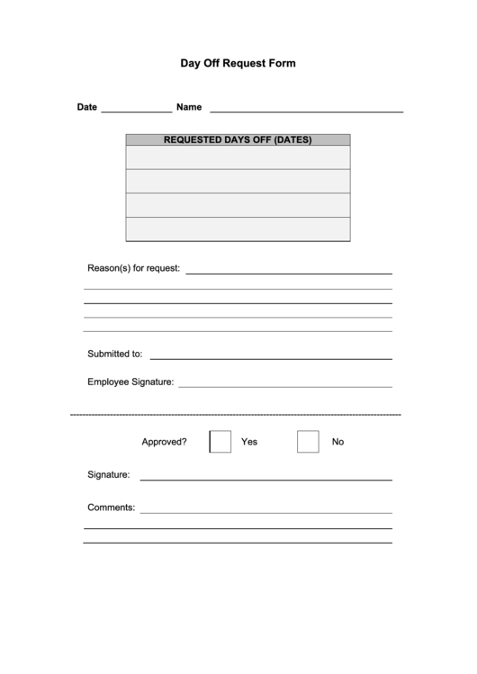 Day Off Request Form Printable pdf