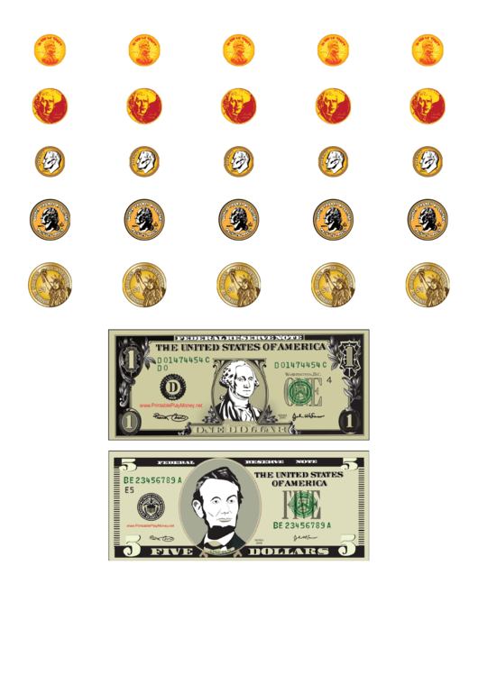 Dollar Bills And Coin Templates