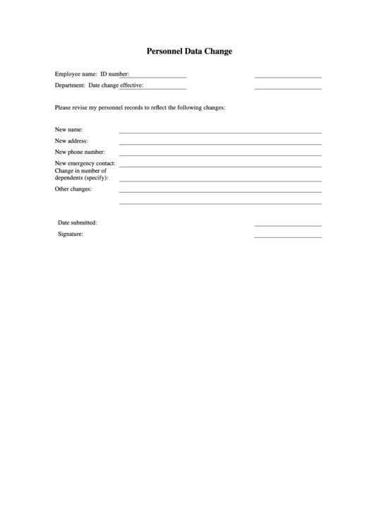 Personnel Data Change Request Form Printable pdf