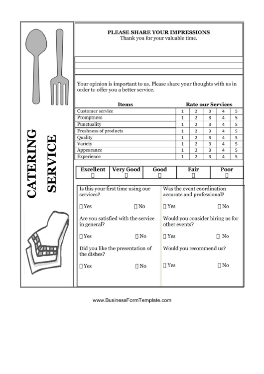 Catering Feedback Form Printable pdf