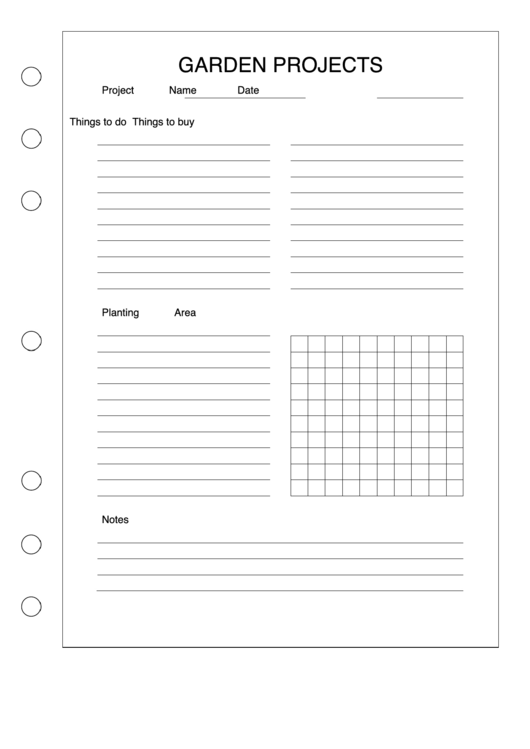 Garden Project Task List Template - Punched On Right