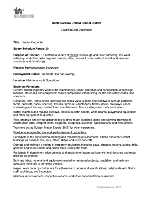 Senior Carpenter Job Description Template Printable pdf