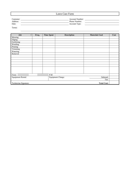 Lawn Care Form Printable pdf