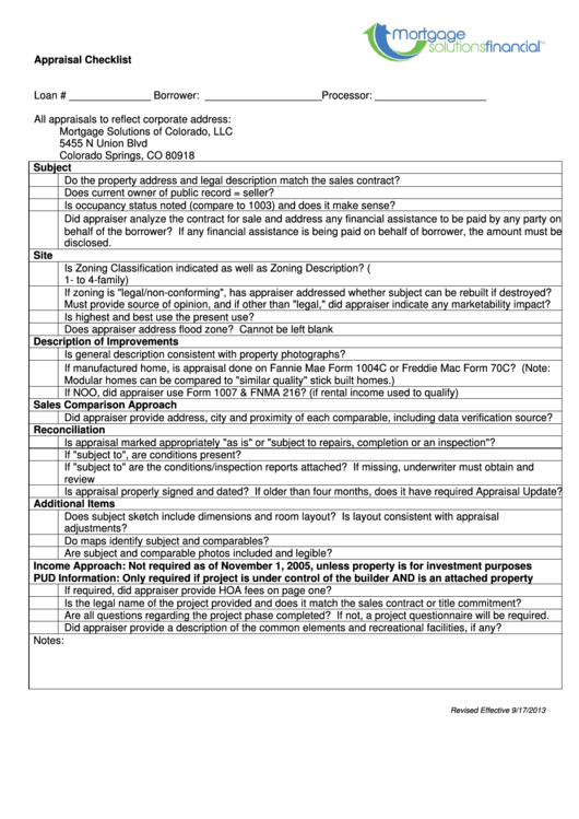 Appraisal Checklist Printable pdf