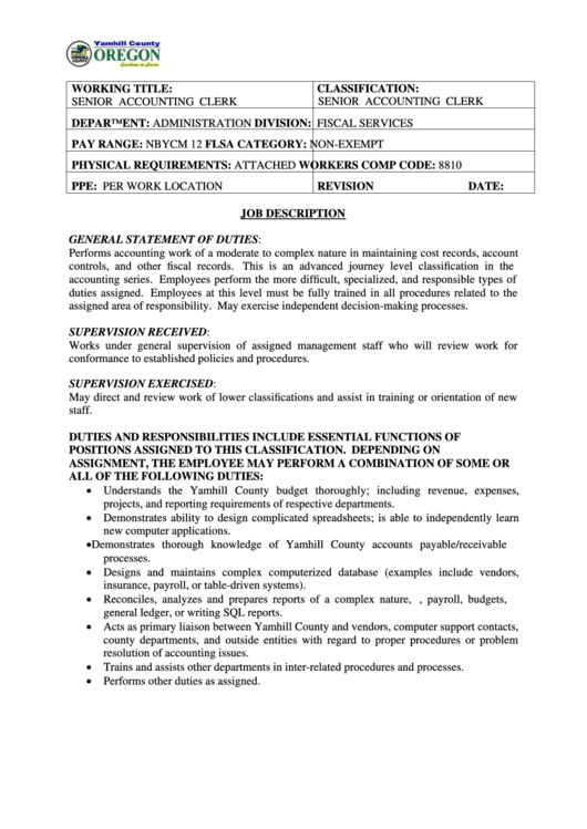 Senior Accounting Clerk Printable pdf