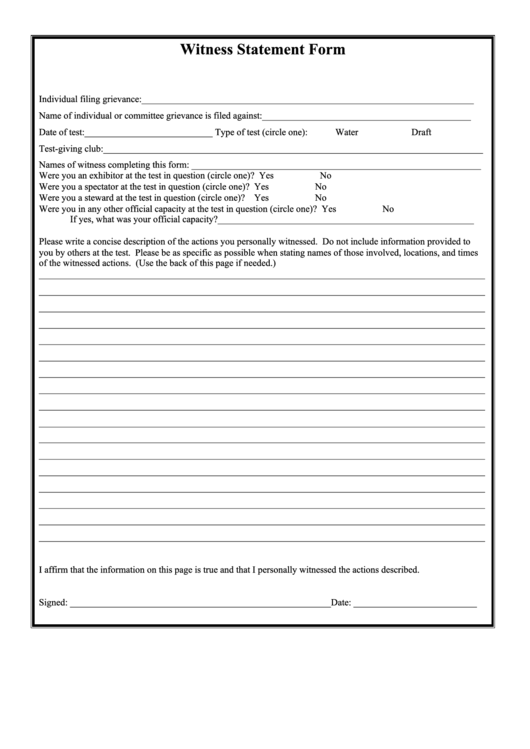 Witness Statement Form Printable pdf