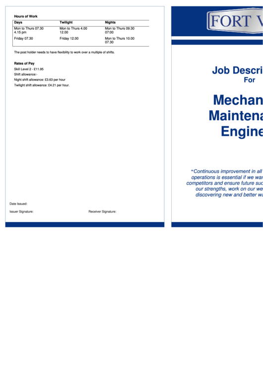Mechanical Maintenance Engineer Printable pdf