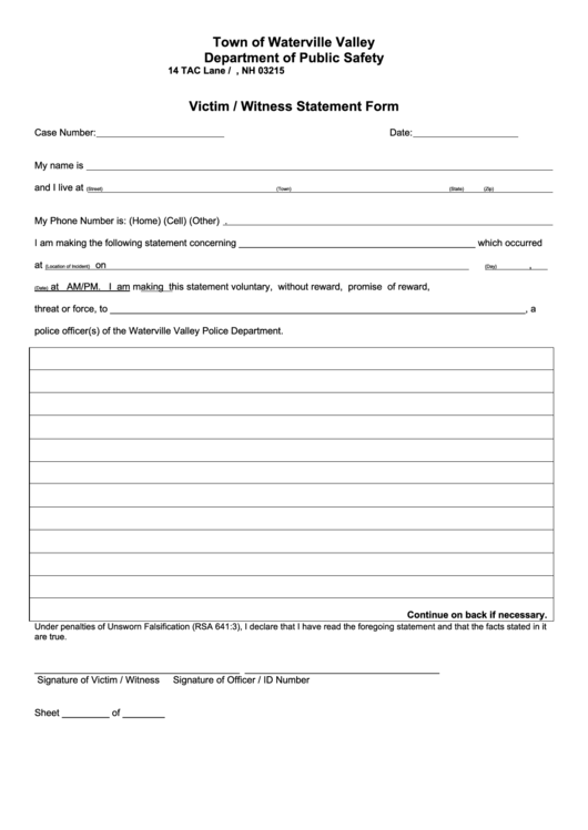 Victim / Witness Statement Form printable pdf download