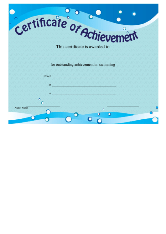 Swimming Certificate Of Achievement Template Printable pdf