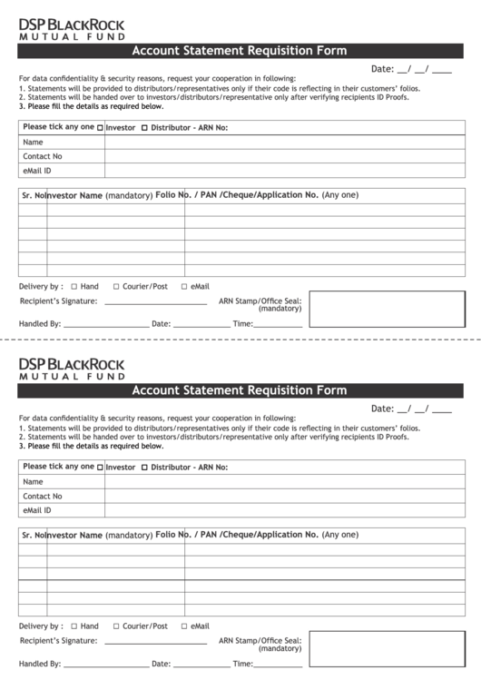 Account Statement Requisition Form Printable pdf