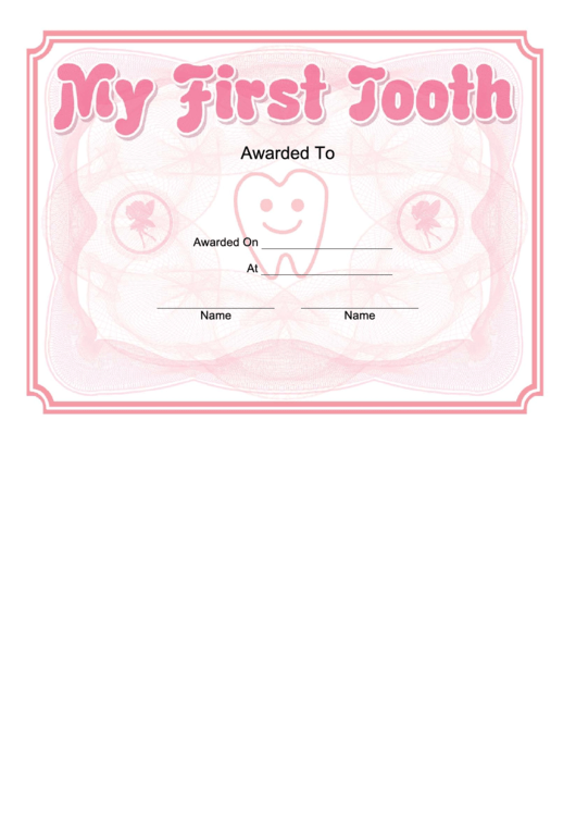 My First Tooth Award Certificate Template Printable pdf