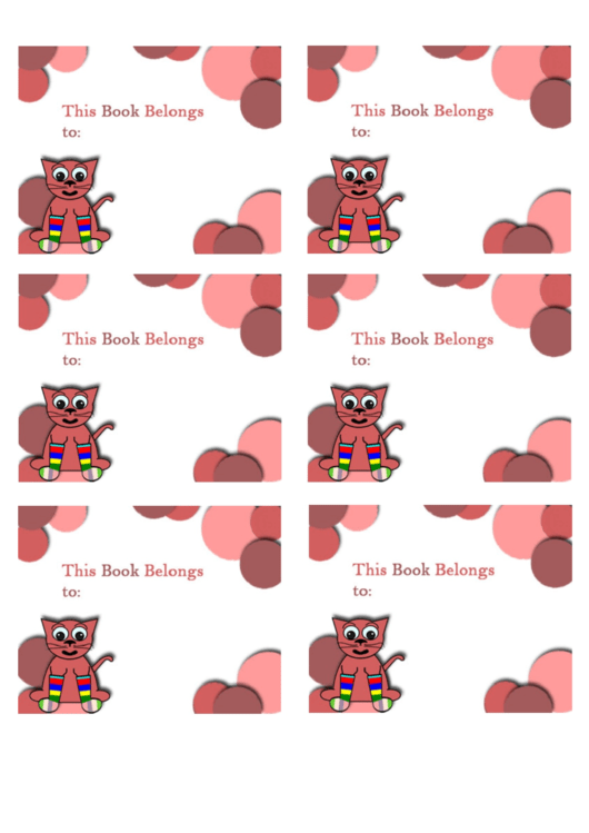 Pink Cat Bookplates Printable pdf