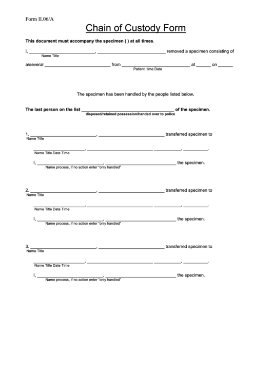 Chain Of Custody Form Printable pdf
