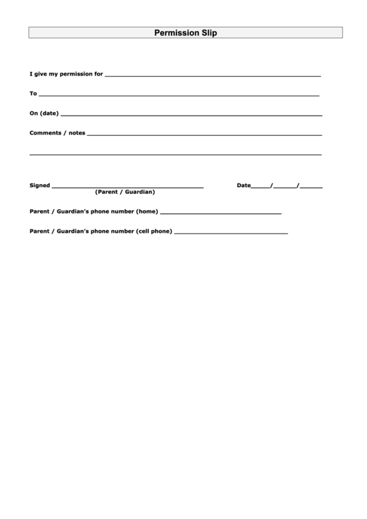 Permission Slip Template Printable pdf