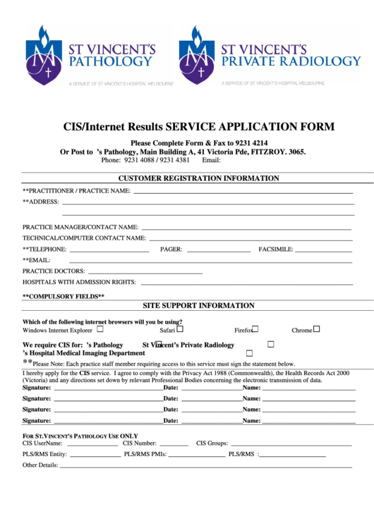 Cis/internet Results Service Application Form Printable pdf