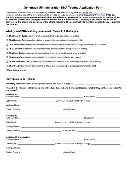 Genetrack Us Immigration Dna Testing Application Form Printable pdf