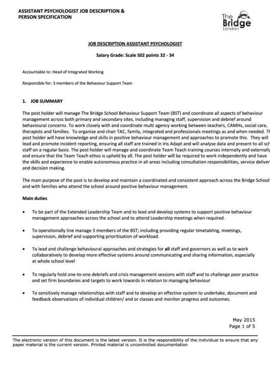 Job Description Assistant Psychologist Printable pdf