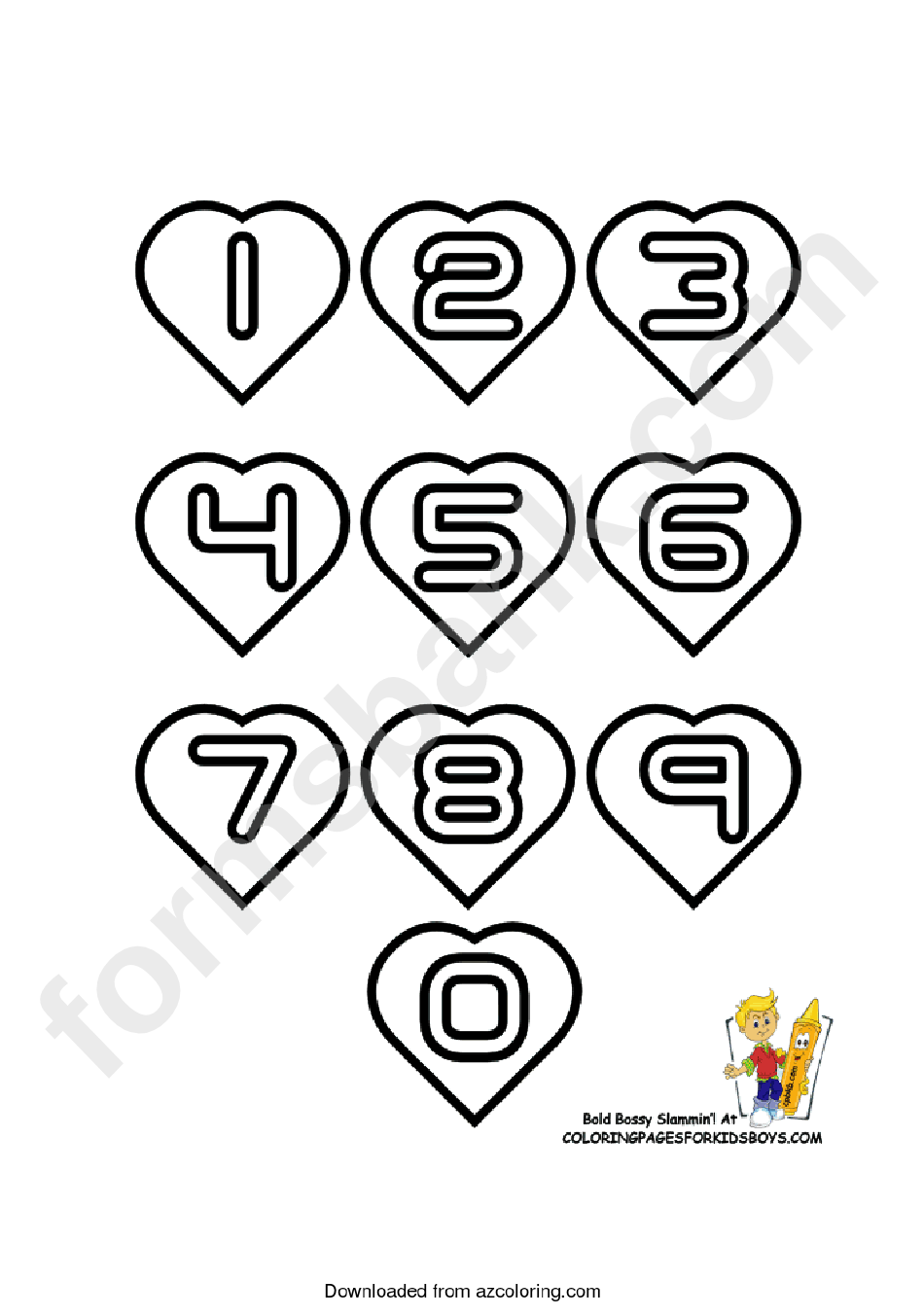 Az Coloring Sheet (Numbers In Hearts)