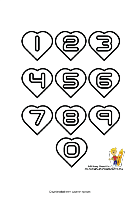 Az Coloring Sheet (Numbers In Hearts) Printable pdf