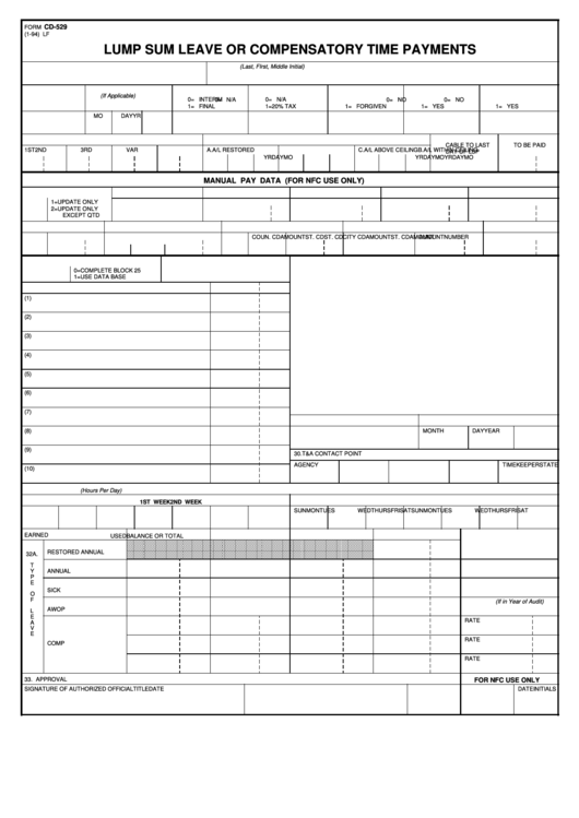 Fillable Form Cd529 Lump Sum Leave Or Compensatory Time Payments