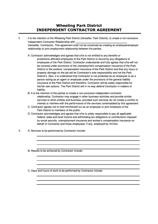 Independent Contractor Agreement Form Printable pdf