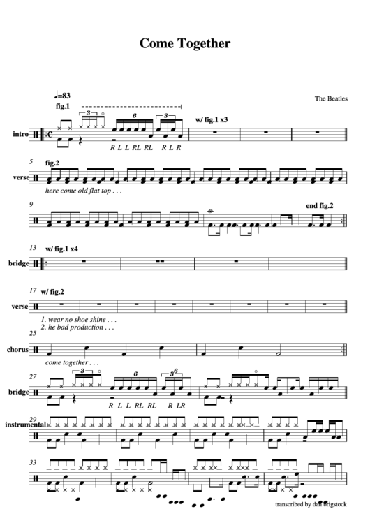 The Beatles - Come Together - Sheet Music Printable pdf