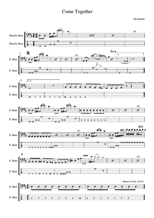 Come Together Electric Bass - The Beatles Music Sheet Printable pdf