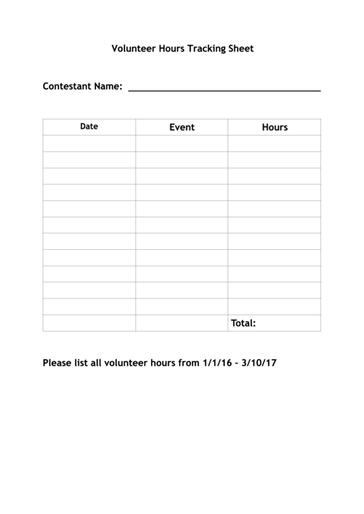 Volunteer Hours Tracking Sheet Printable pdf